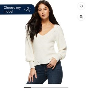 White Sofia Jeans slim balloon sleeve sweater